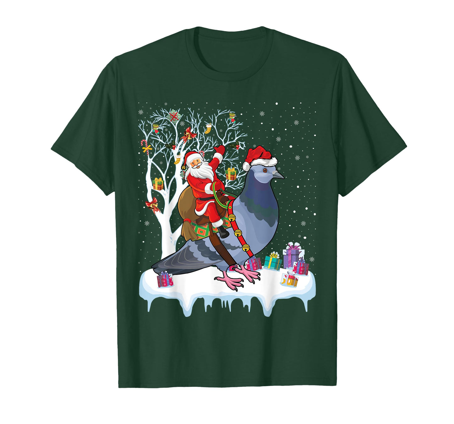Pigeon Bird Lover Xmas Gift Santa Riding Pigeon Christmas T-Shirt