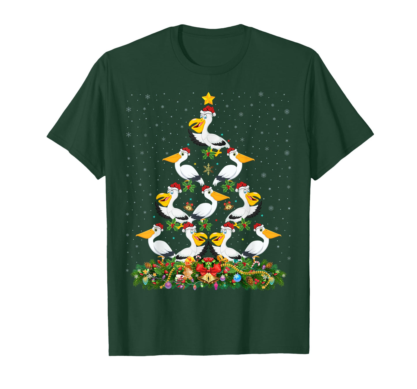 Pelican Bird Xmas Tree Gift Santa Hat Pelican Christmas T-Shirt