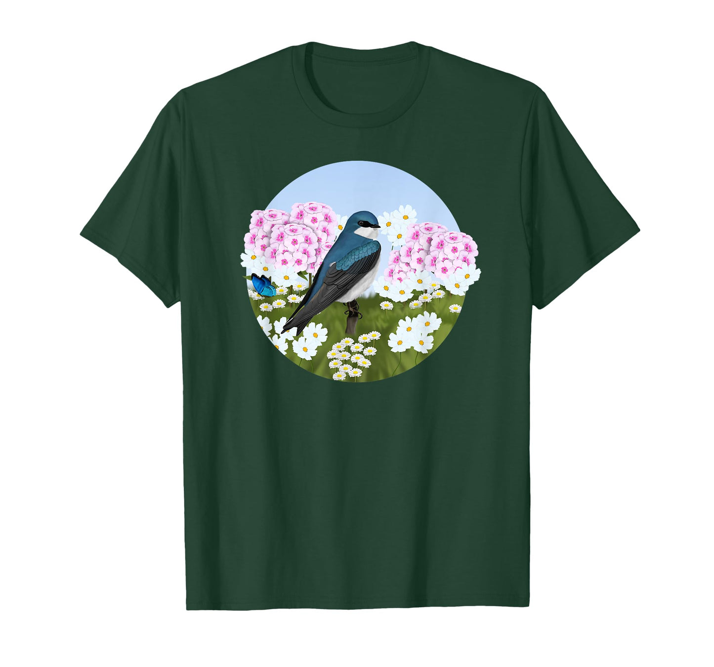 Tree Swallow Summer Flowers Birder Bird Watching Biologist T-Shirt for Men Women Kids