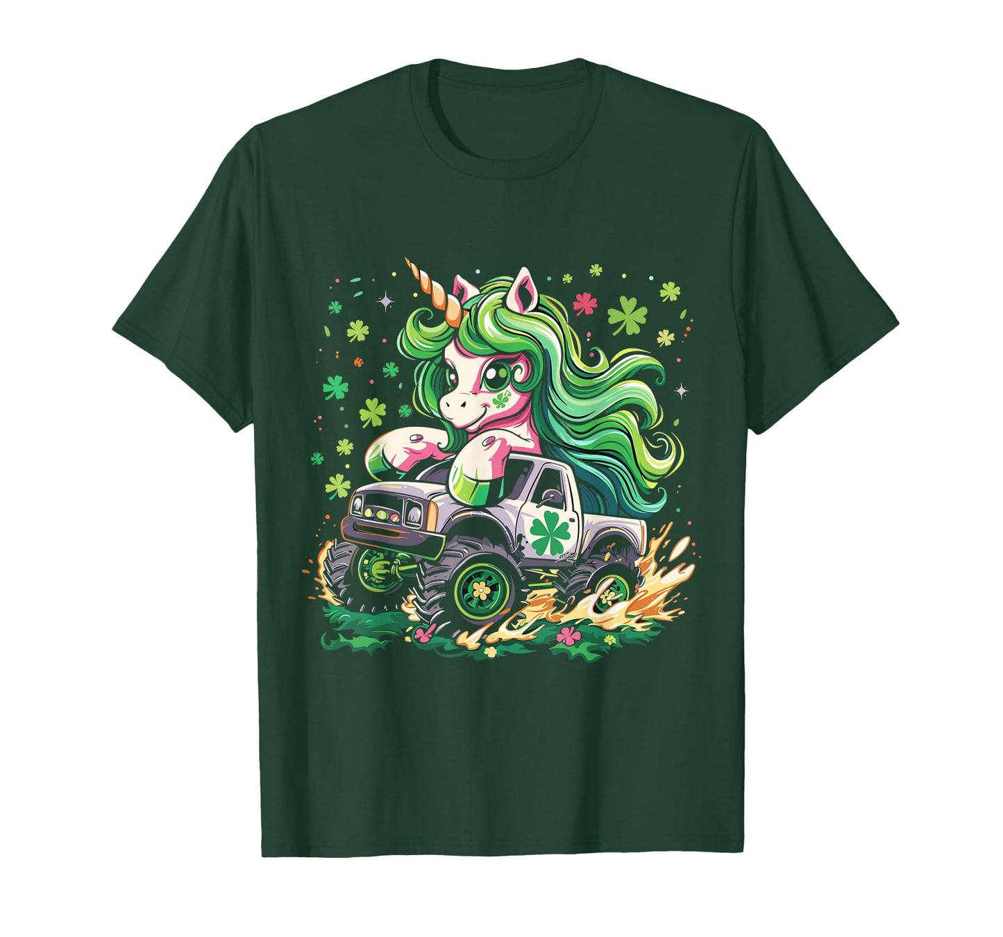 Funny Unicorn Riding Monster Truck Irish St Patricks Day T-Shirt