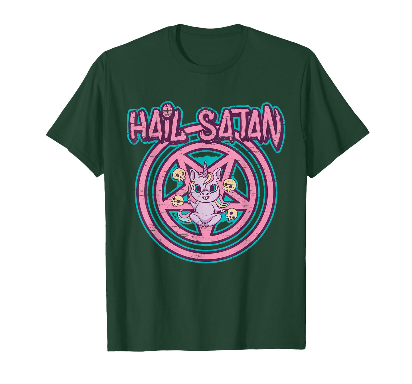Hail Satan Death Metal Unicorn - Black Dark Rock Death Metal T-Shirt