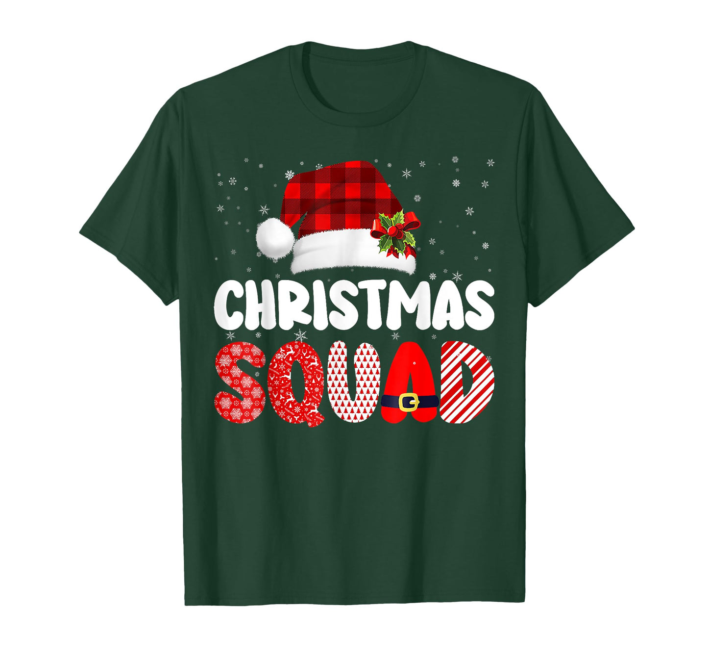Christmas Squad Family Group Matching Red Plaid Santa T-Shirt