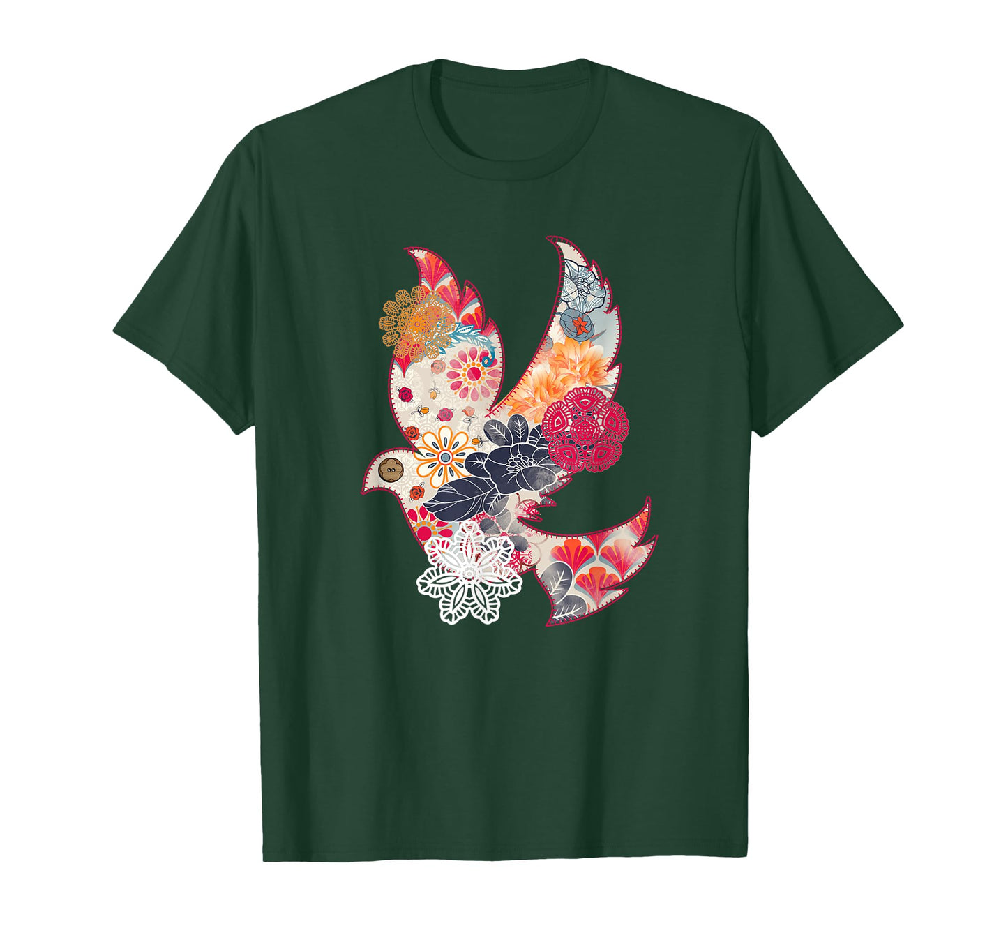 Beautiful Dove Bird Flying Floral Flower Pattern Artwork T-Shirt