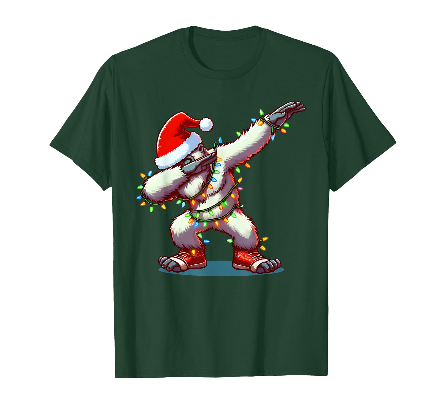 Christmas Santa Hat Dabbing Yeti Xmas Lights Dab Bigfoot T-Shirt