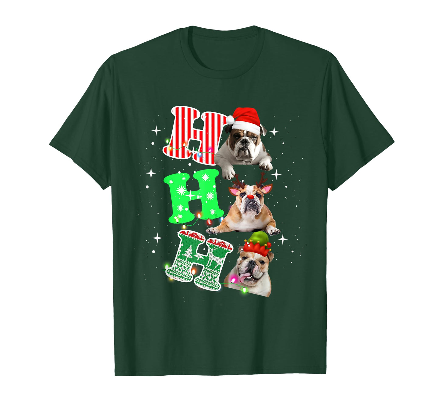 Ho Ho Ho English Bulldog Santa reindeer Christmas Men Women Kids T-Shirt