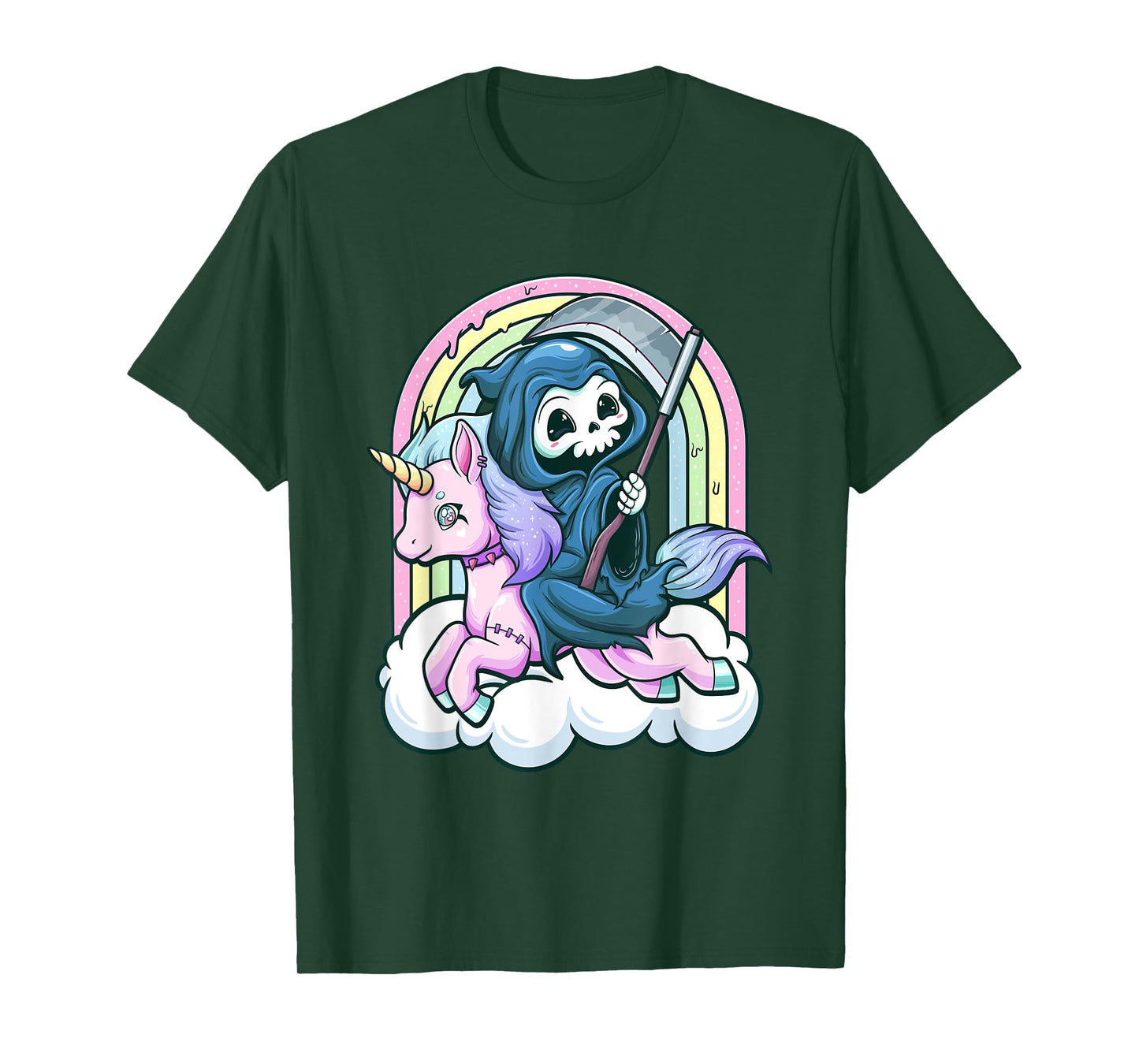 Kawaii Pastel Goth Cute Creepy Unicorn Grim Reaper T-Shirt
