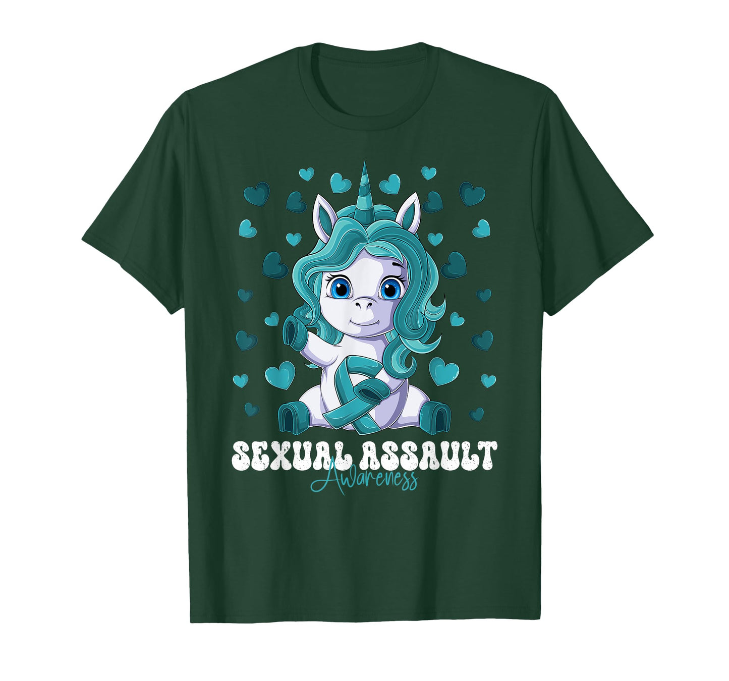 Sexual Assault Awareness Month Teal Ribbon Unicorn T-Shirt