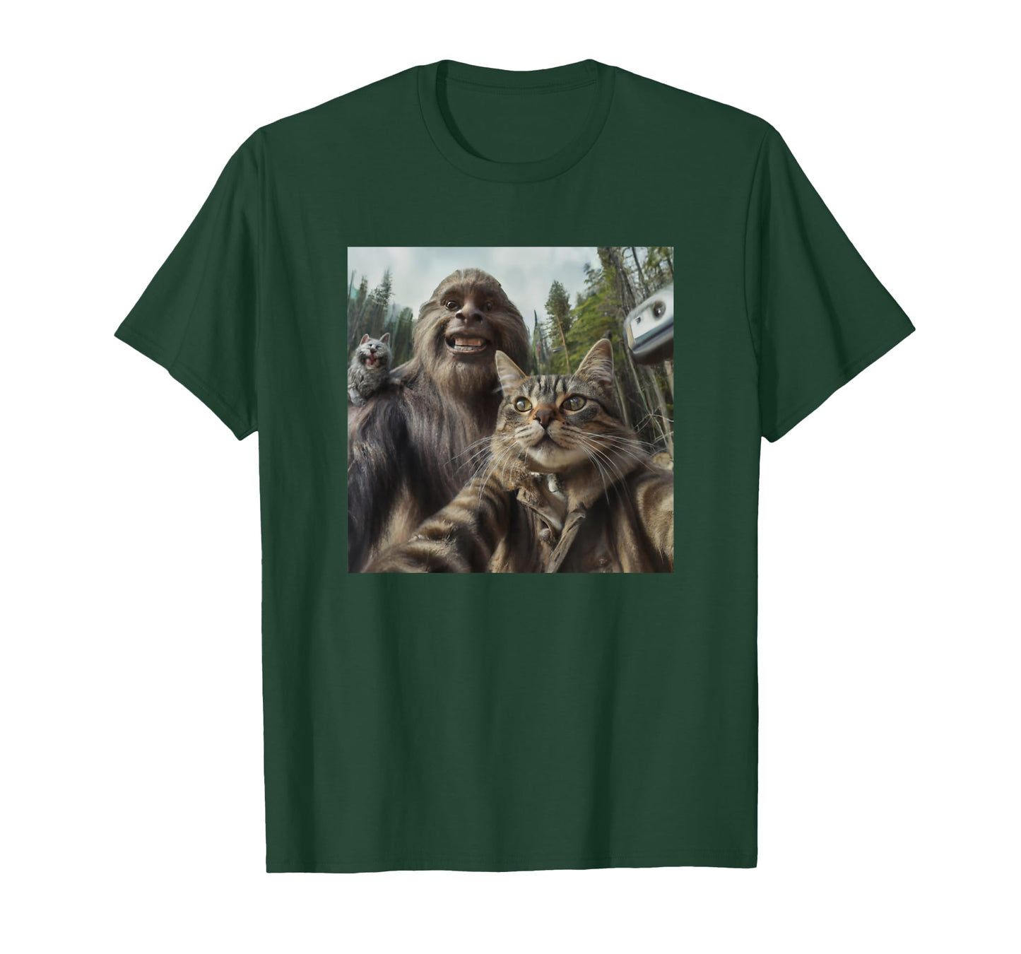 Cat Bigfoot Sasquatch Selfie Photo Funny Retro Classic Humor T-Shirt