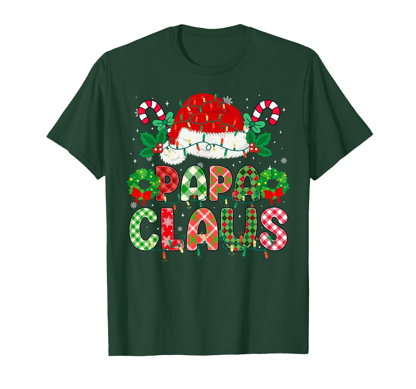 Papa Claus Christmas Lights Pajama Family Matching Grandpa T-Shirt