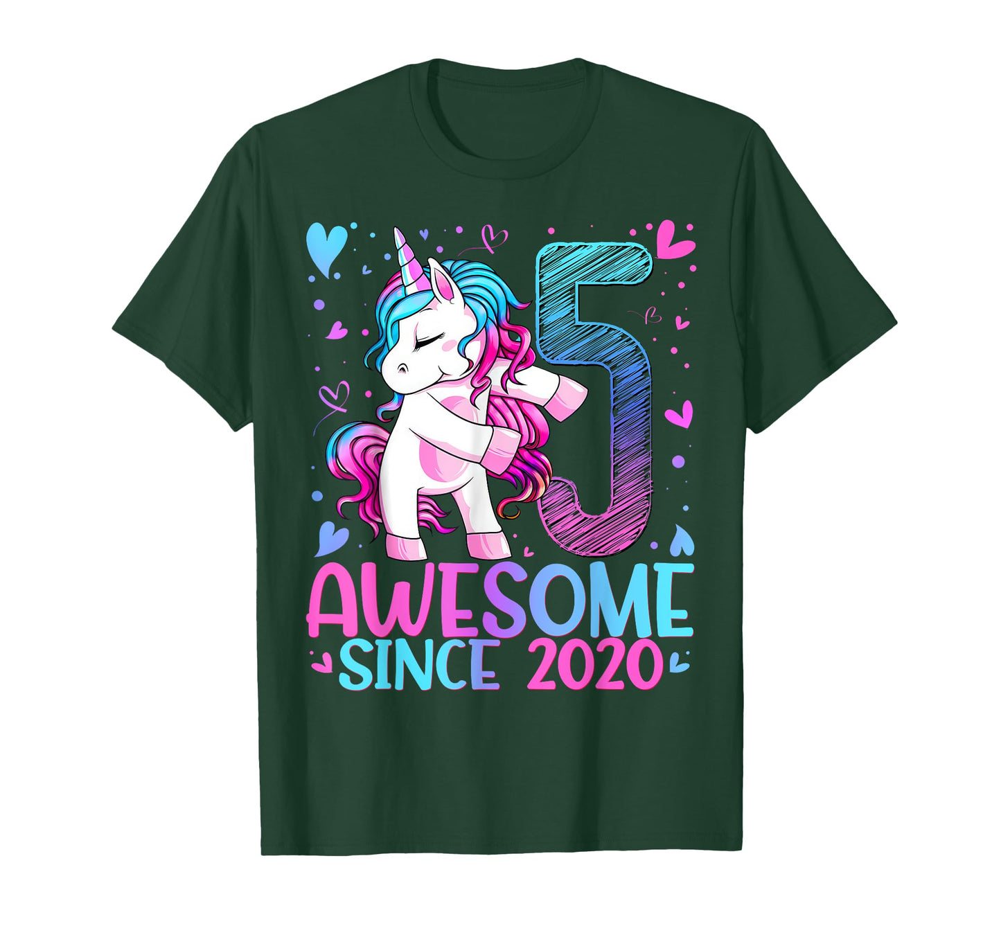 5th Birthday Unicorn Awesome Since 2020 Birthday Girl Party T-Shirt