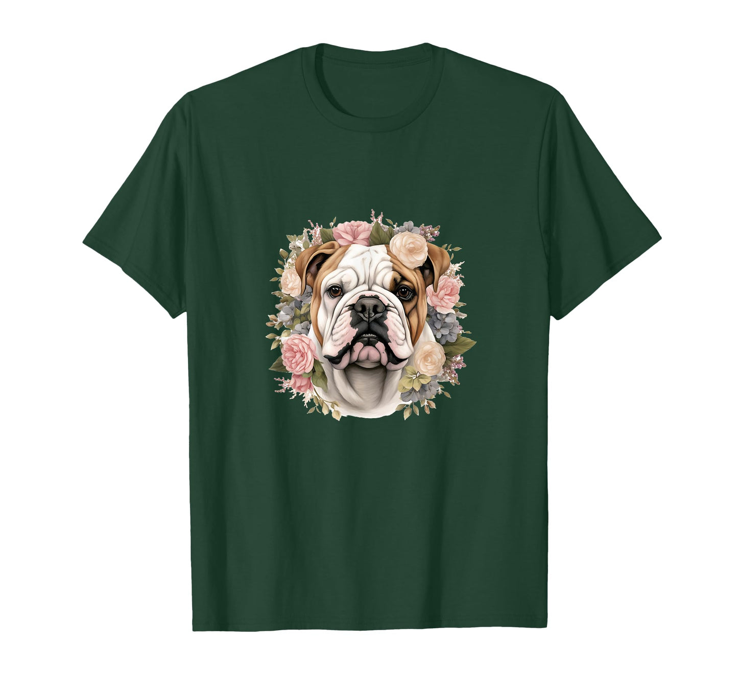 Floral English Bulldog Pastel Flower Border T-Shirt