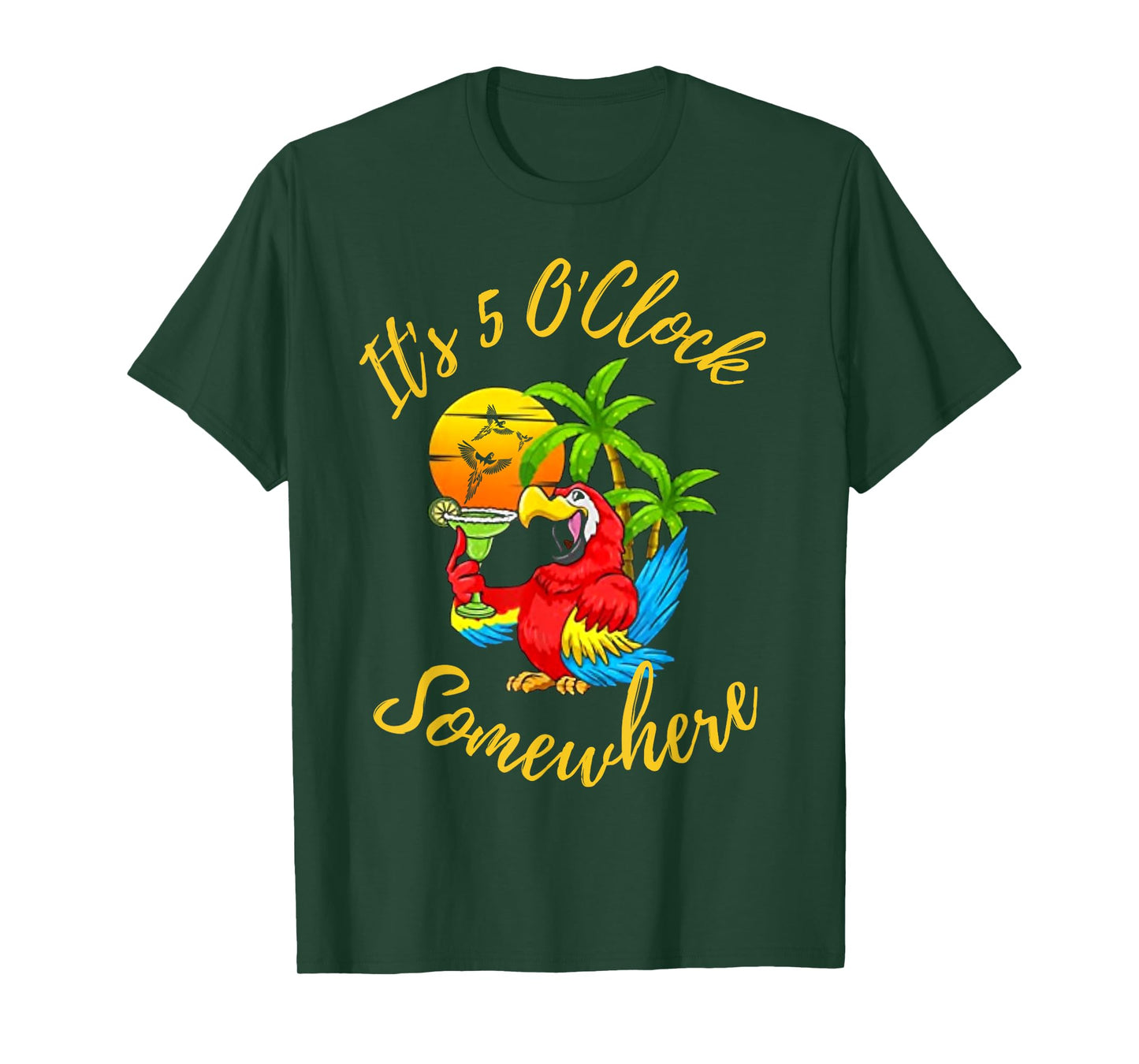 Beach Vacation Drinking It's 5 O'Clock Somewhere Parrots Men Women T-Shirt
