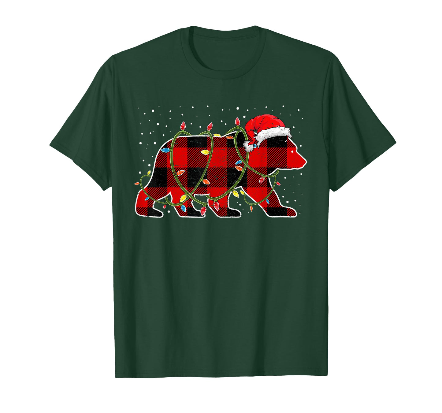 Red Buffalo Plaid Christmas Tree Light Bear Pajama Sweater T-Shirt