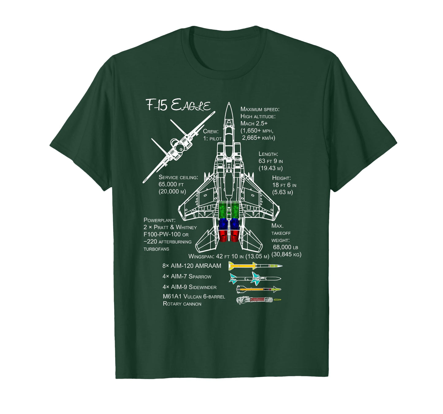 F-15 Eagle Specs T-Shirt TShirt Shirt Military Fighter Jet T-Shirt
