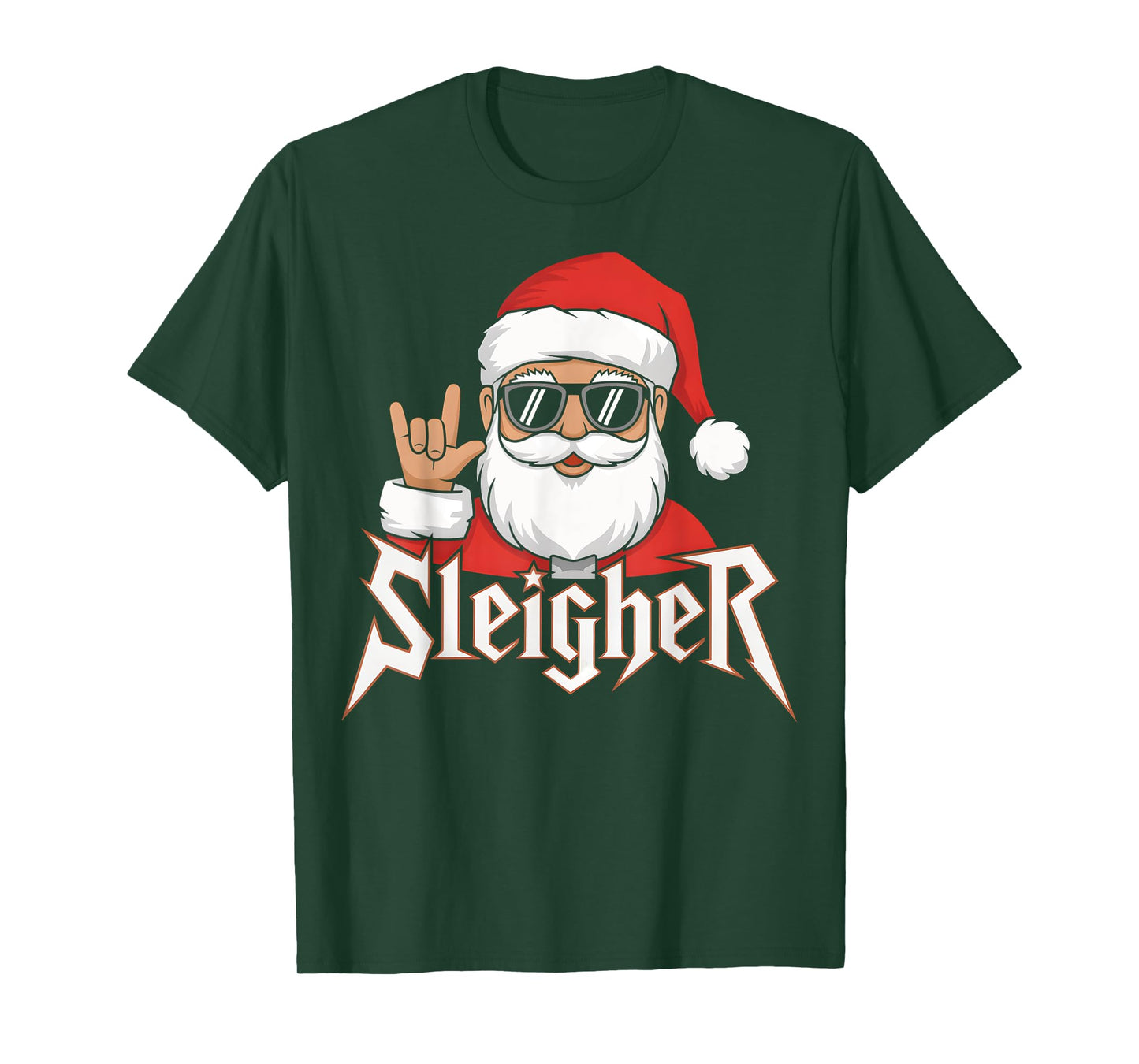 Sleigher Santa Claus Funny Rock Music Santa Claus Christmas T-Shirt