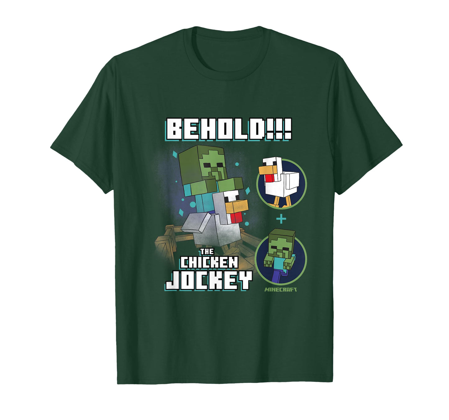 Minecraft Behold The Chicken Jockey Zombie on Chicken Design T-Shirt