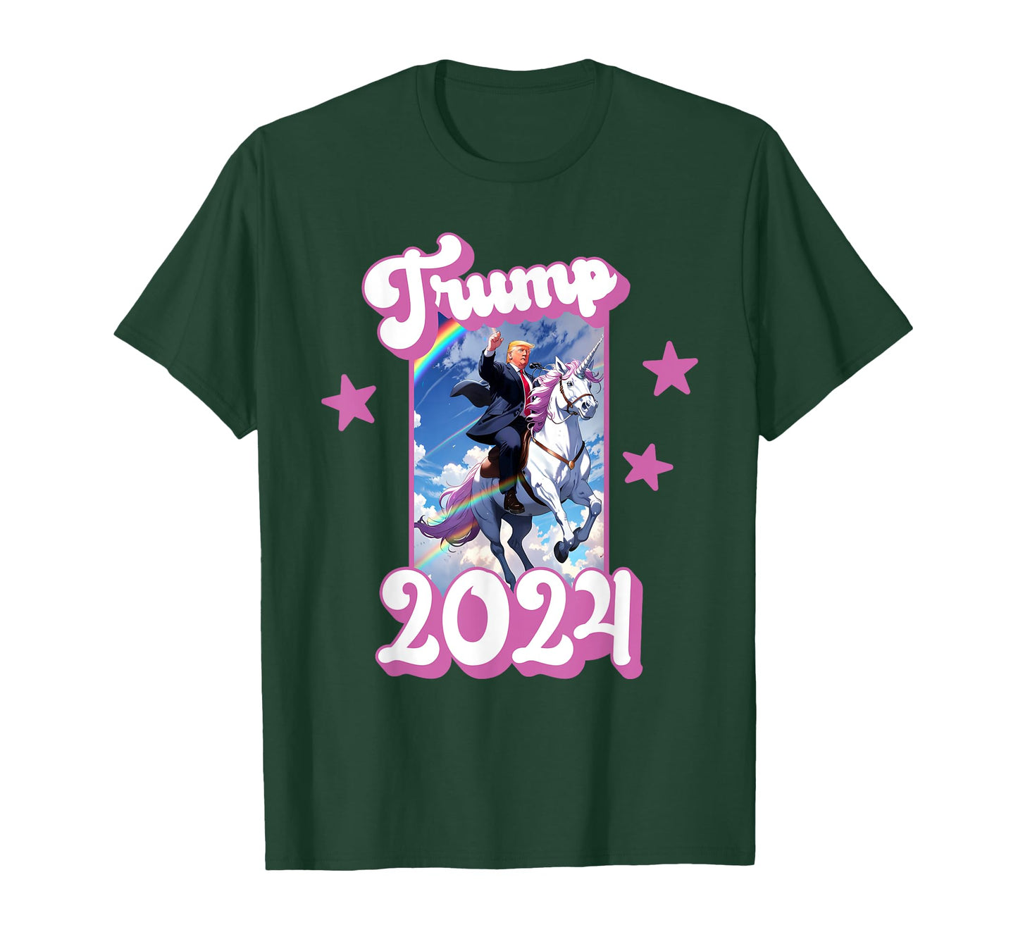 Funny Donald Trump Riding an Unicorn. Pink Trump 2024 Girl T-Shirt