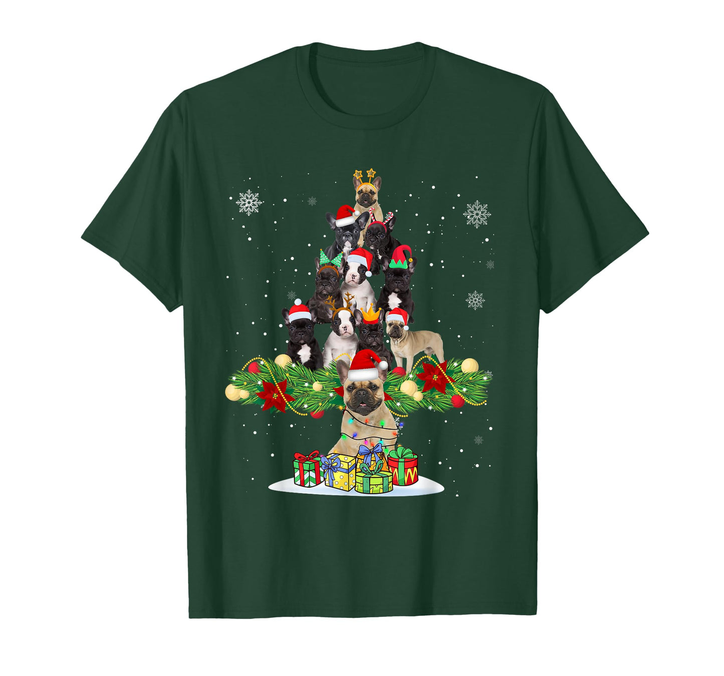 Ugly Sweater Christmas Tree French Bulldog Dog Xmas Lights Men Women Kids T-Shirt
