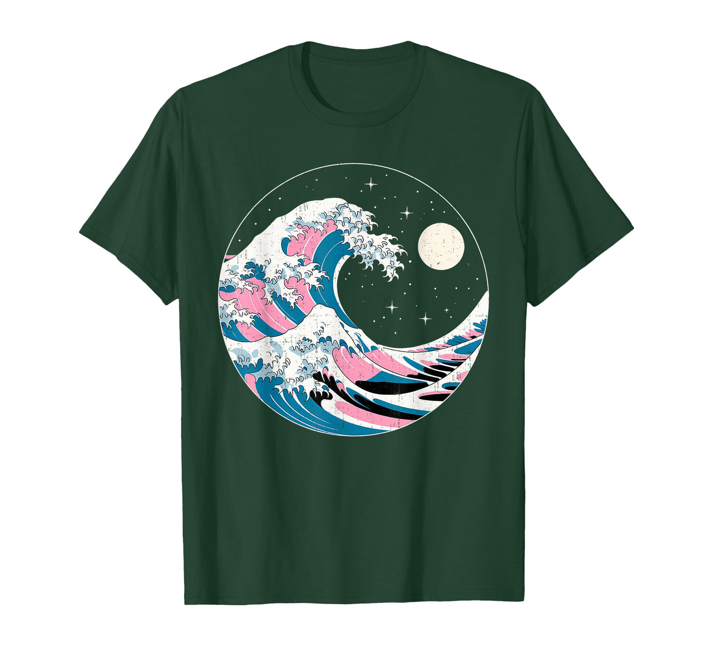 LGBTQ Pride Wave in Japanese Style Under Starry Night Moon T-Shirt