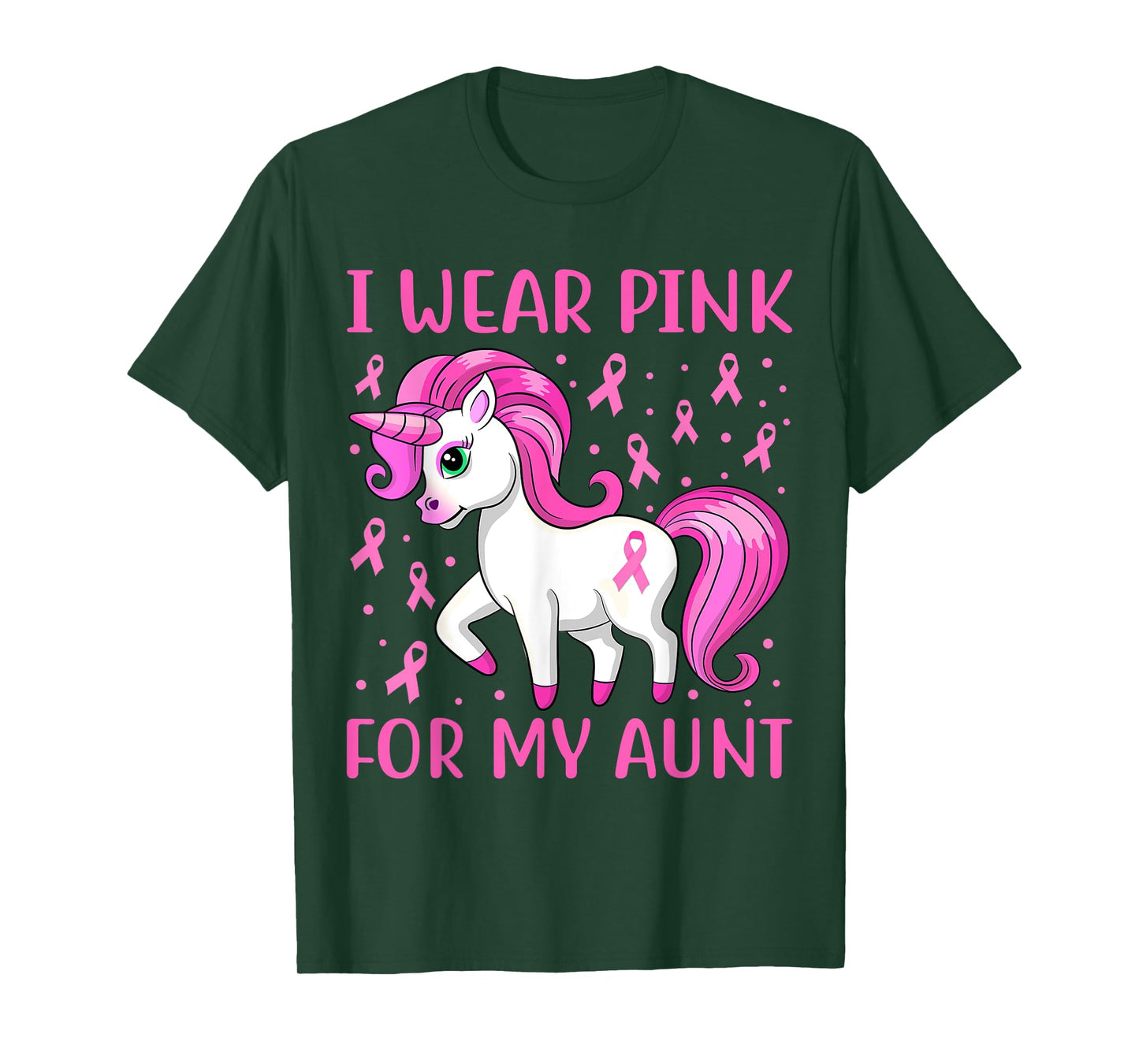 Unicorn Pink Ribbon I Wear Pink For My Aunt Breast Cancer T-Shirt