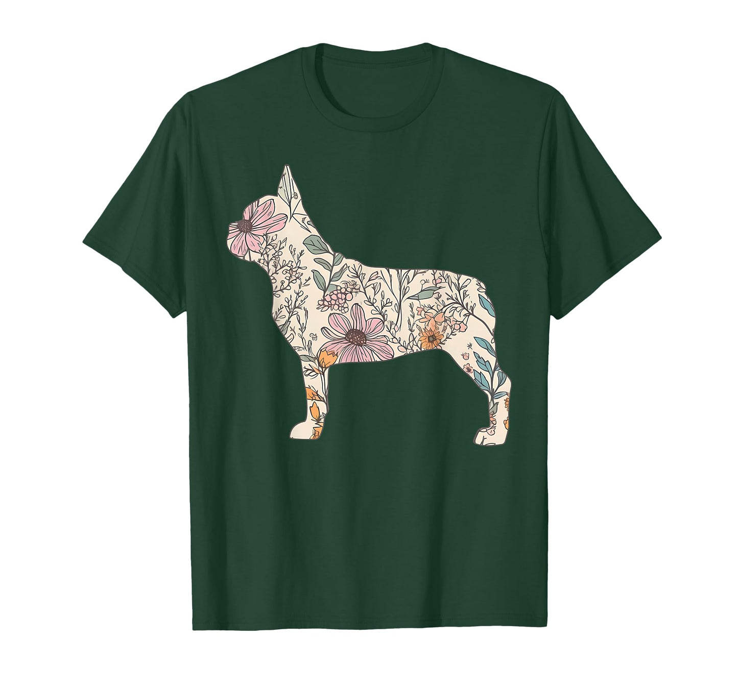 Floral French Dog Silhouette Dog Pet French Bulldog Flower T-Shirt for Men Women