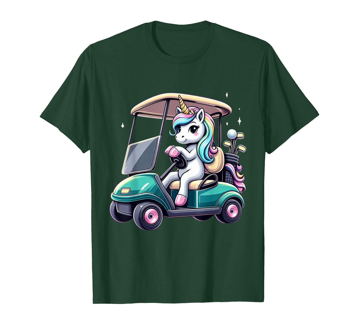 Unicorn Riding Golf Cart Boys Girls Women Kids Teens Rainbow T-Shirt