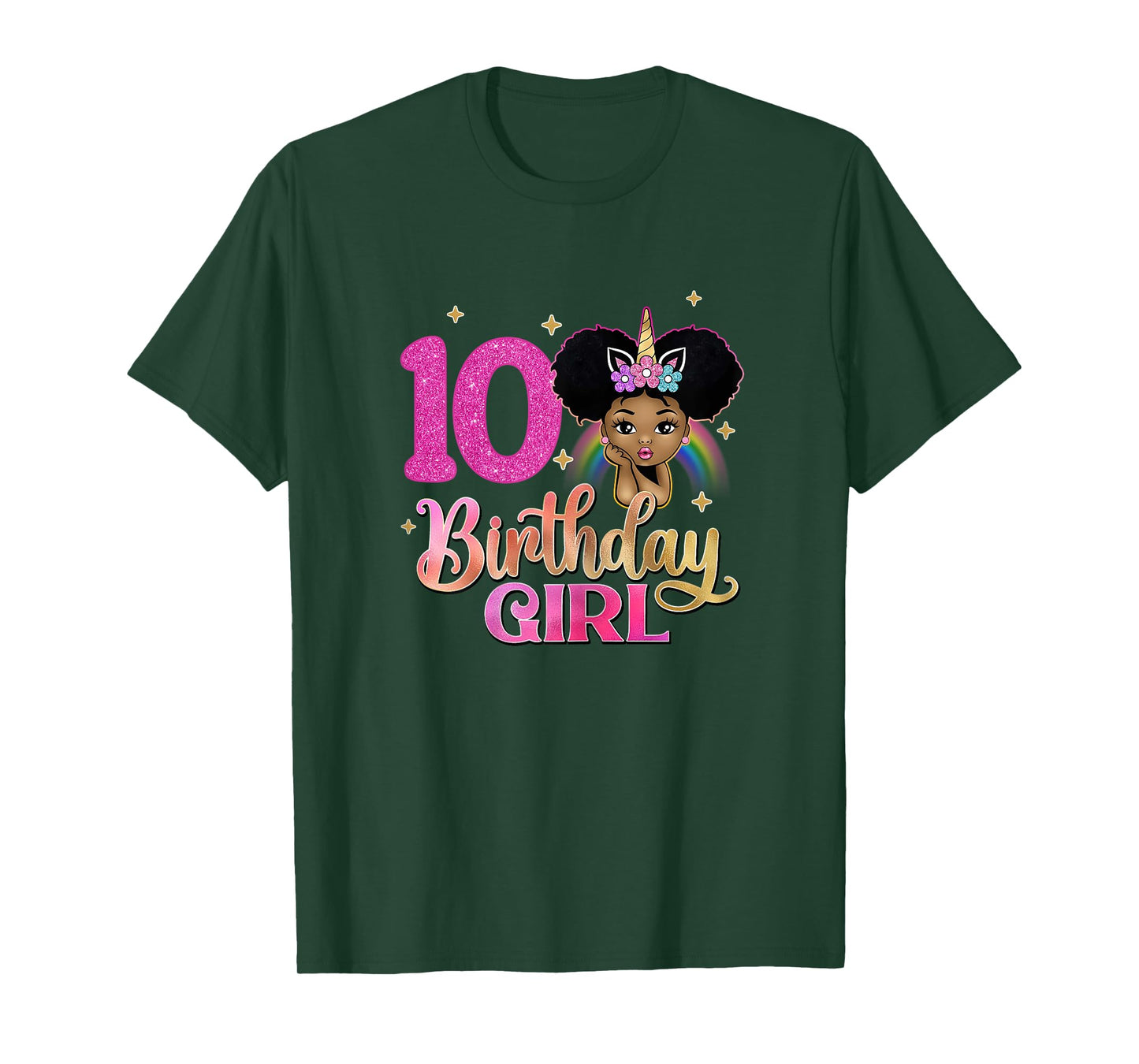 10th Birthday Girl Afro Melanin Unicorn Princess 10 Yrs Old T-Shirt