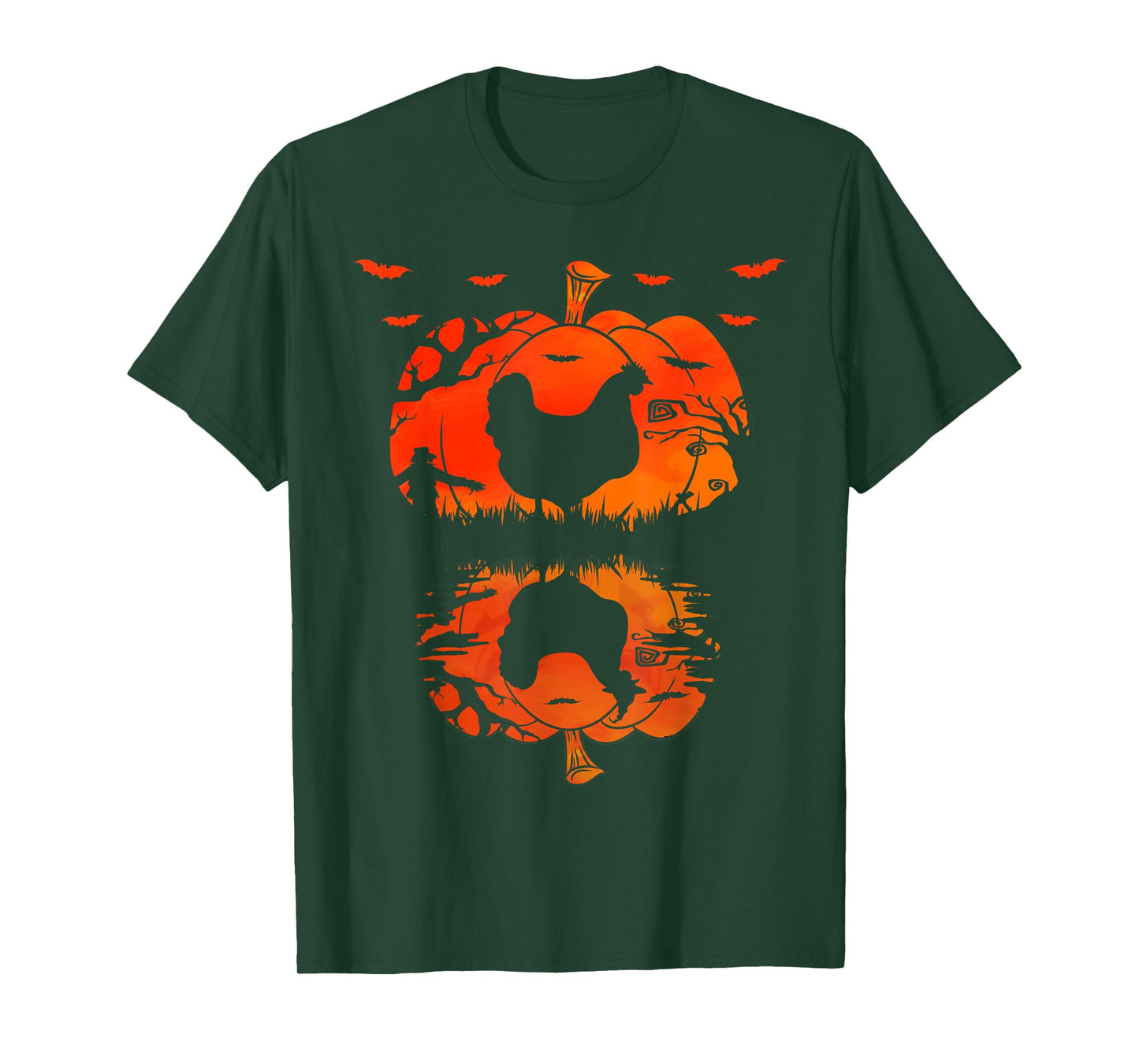 Chicken Silhouette Pumpkin Halloween Funny Chicken Witch T-Shirt
