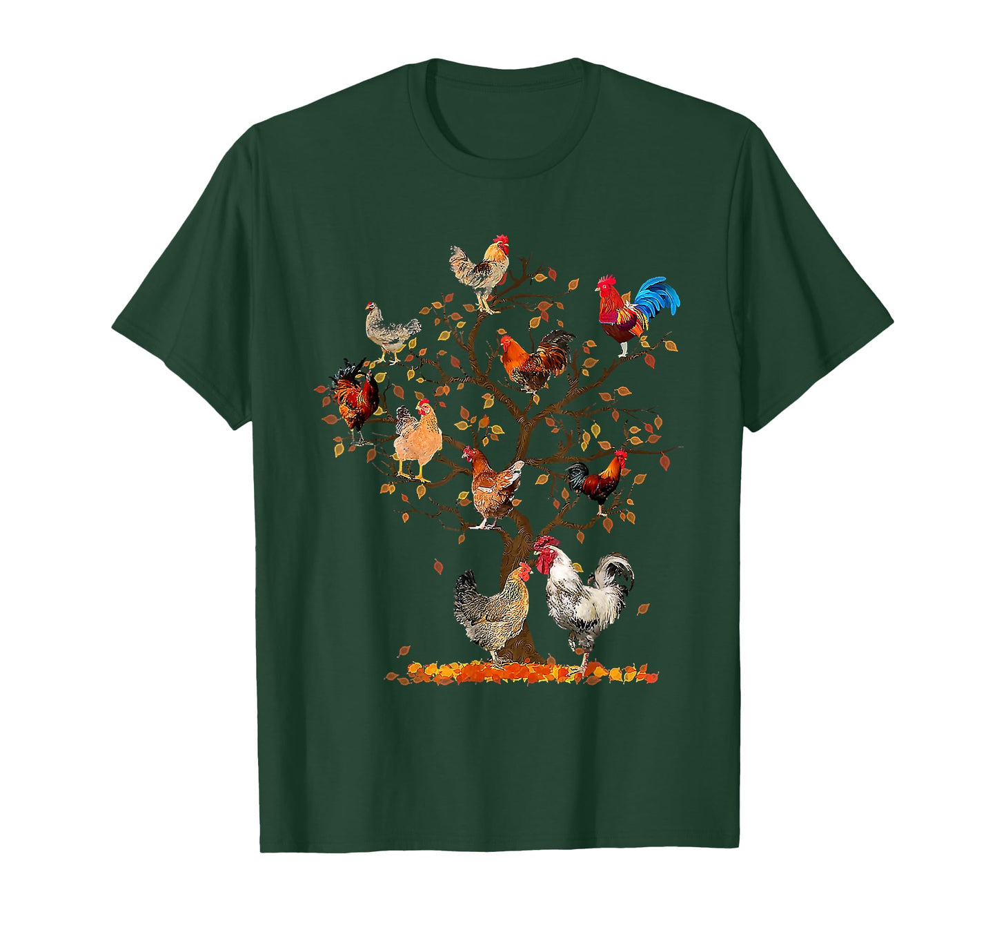 Chicken Tree Autumn Tree Fall Leaves Chicken Love T-Shirt