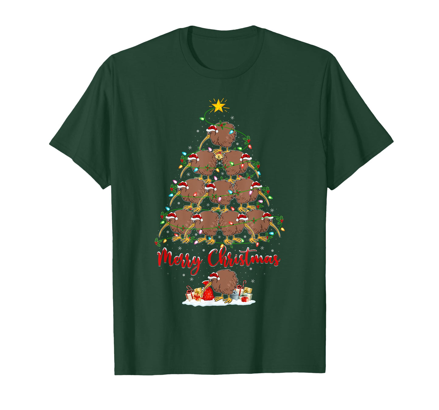 Kiwi Bird Lover Xmas Matching Santa Kiwi Christmas Tree T-Shirt