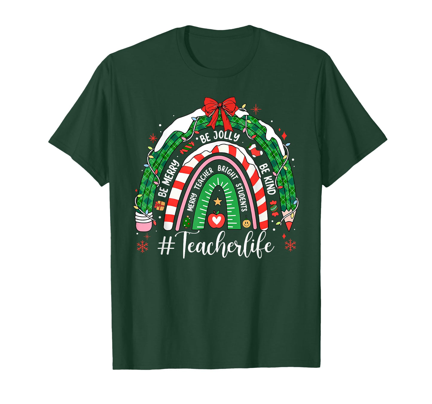 Teacher Life Christmas Rainbow Pencil Student School Xmas T-Shirt