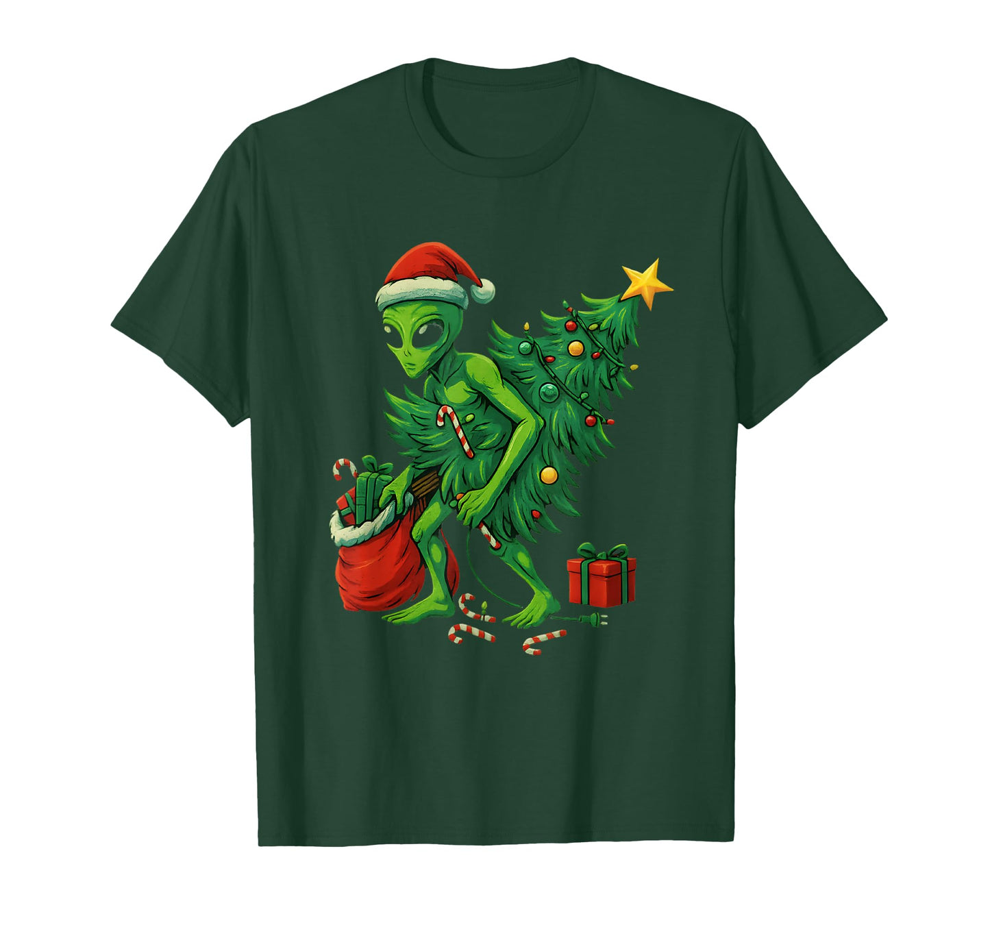Alien Christmas Tree Lights Xmas Gifts Boys Men T-Shirt
