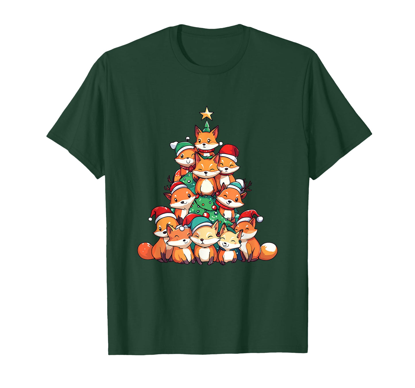 Fox Christmas Tree Xmas Girls Boys Funny Santa T-Shirt