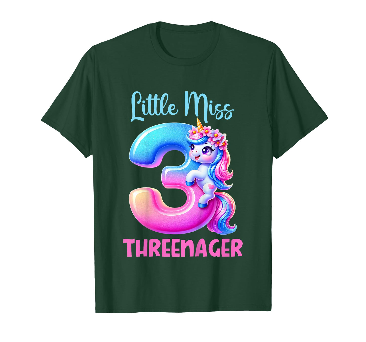 Little Miss Threenager Three 3rd Birthday Girls 3 Years T-Shirt