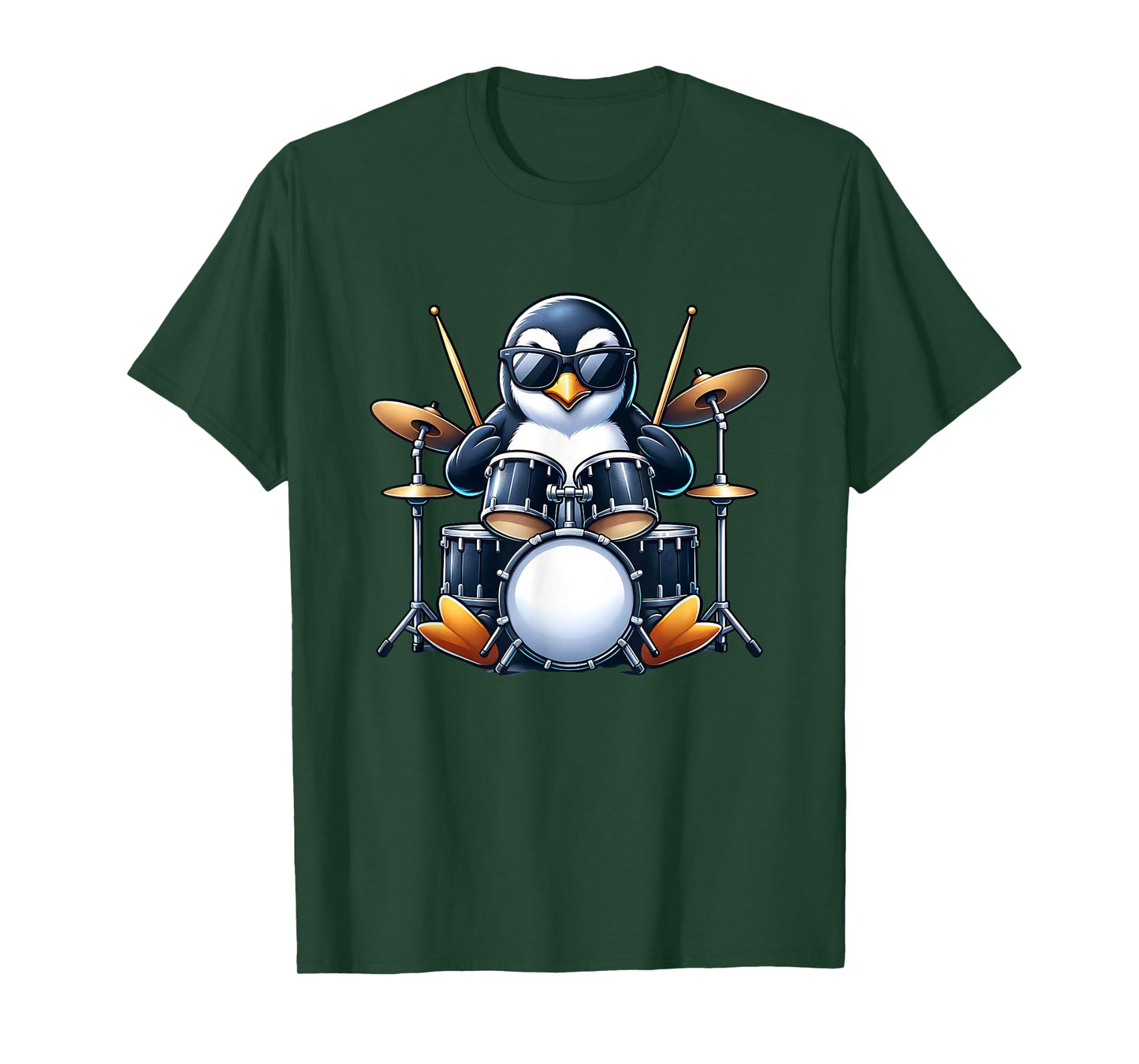 Penguin Playing Drums Rock Band Musician Funny Winter Theme T-Shirt
