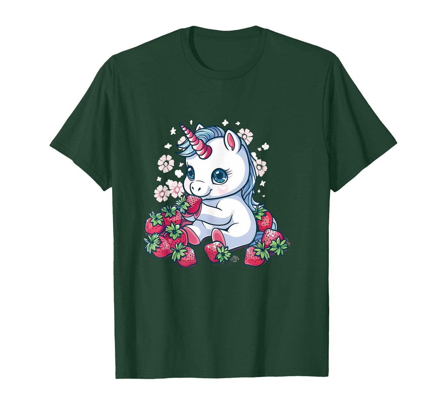 Strawberry Unicorn Cute Floral Strawberries Animal Print T-Shirt