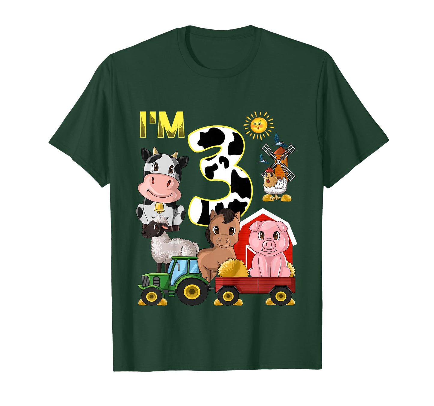 Farm Animals Tractor 3rd Birthday 3 Year Old Birthday Party T-Shirt