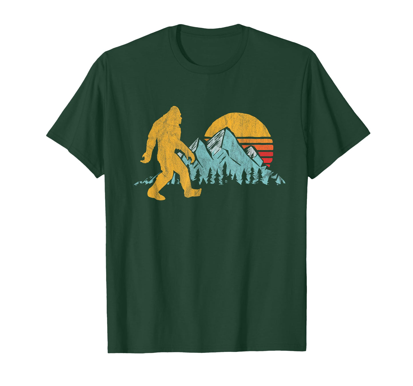 Retro Bigfoot Silhouette Mountain Sun Believe! Graphic T-Shirt