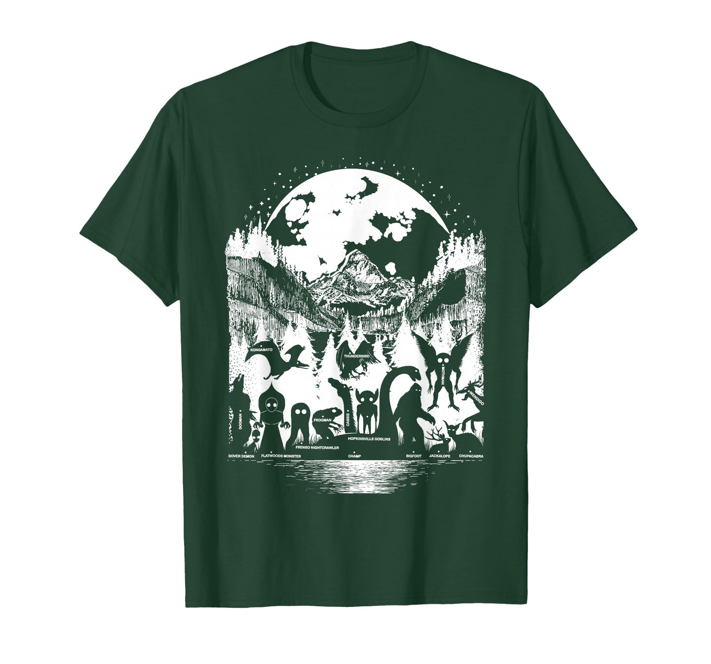 Cryptid Monsters Bigfoot Mothman Dogman Moon Cryptozoology T-Shirt