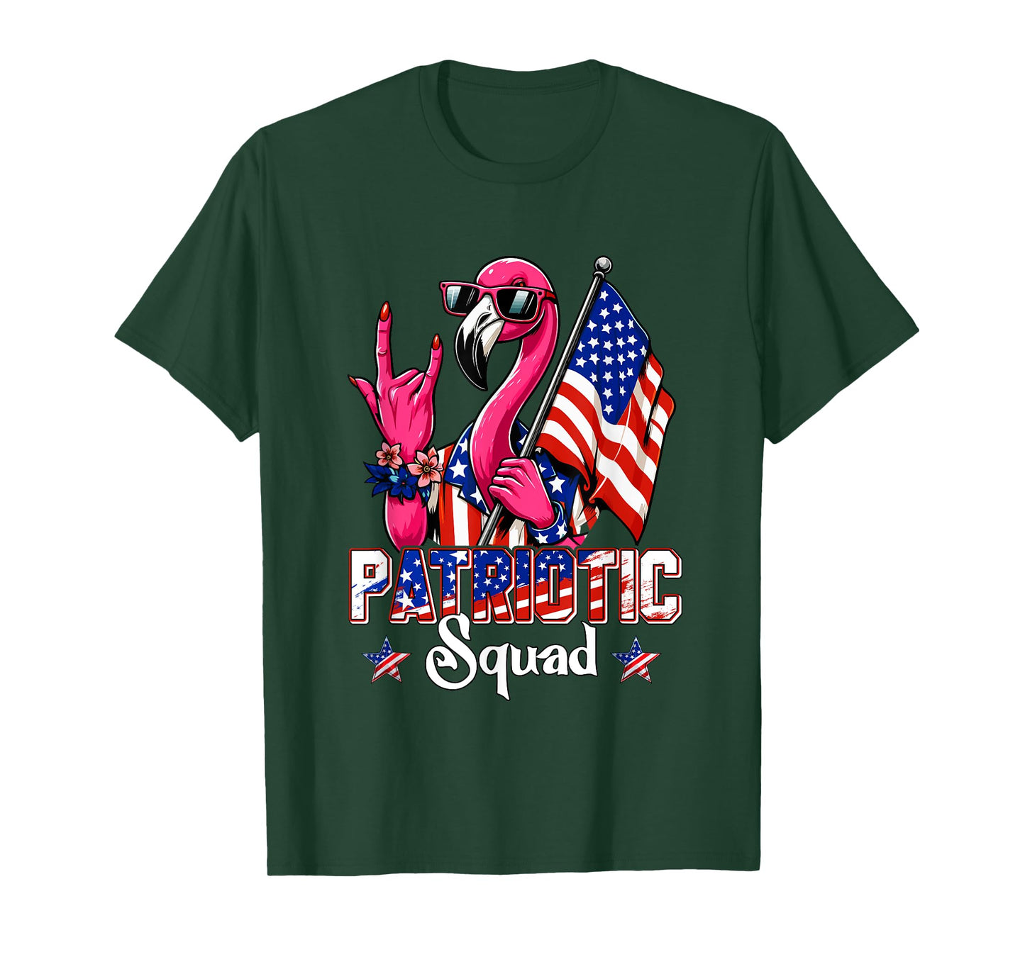 Patriotic Squad Flamingo Sunglasses Rock 4th Of July US Flag T-Shirt