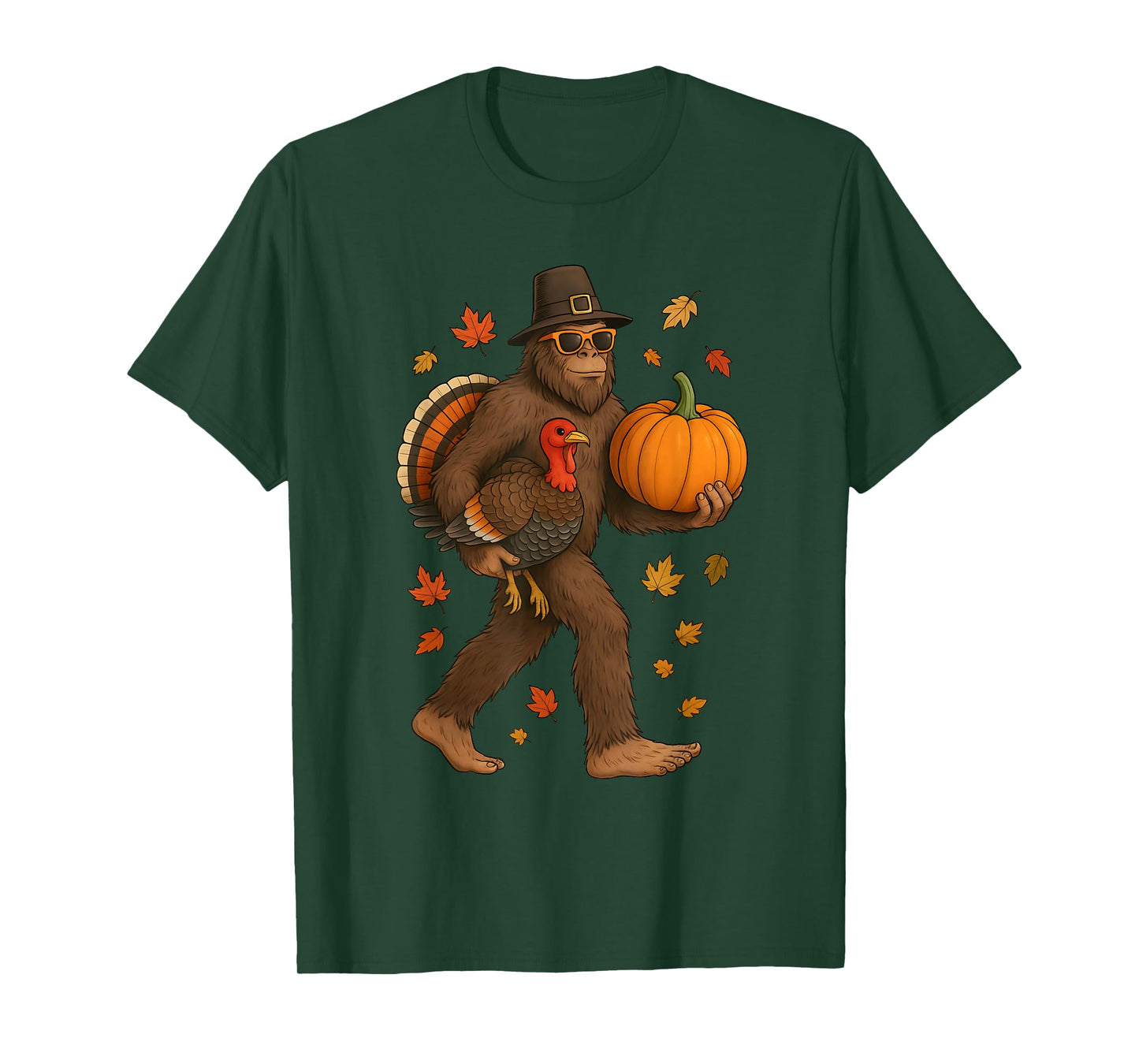 Bigfoot Pilgrim Turkey Pumpkin Thanksgiving Day for Boy Men T-Shirt