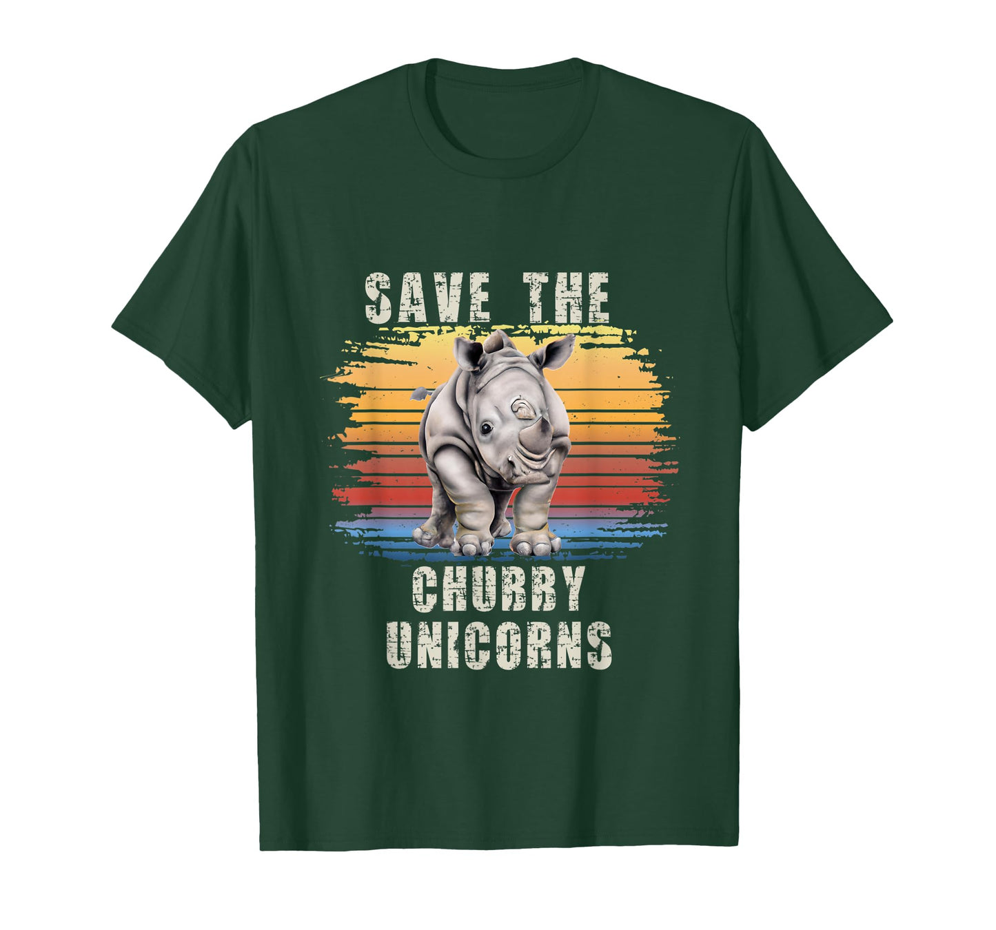 Save The Chubby Unicorns Retro Sunset Rhino Funny T-Shirt