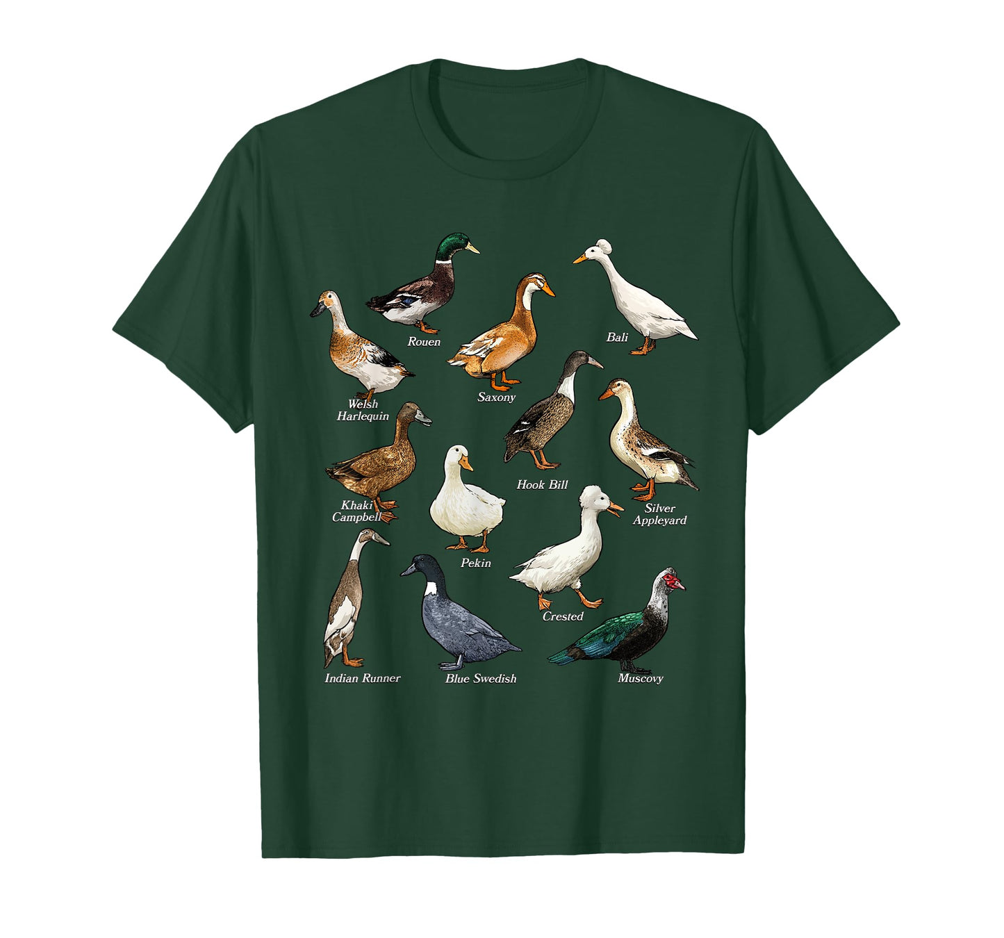 Types of Duck Waterfowl Animals of the World Duck Lover T-Shirt