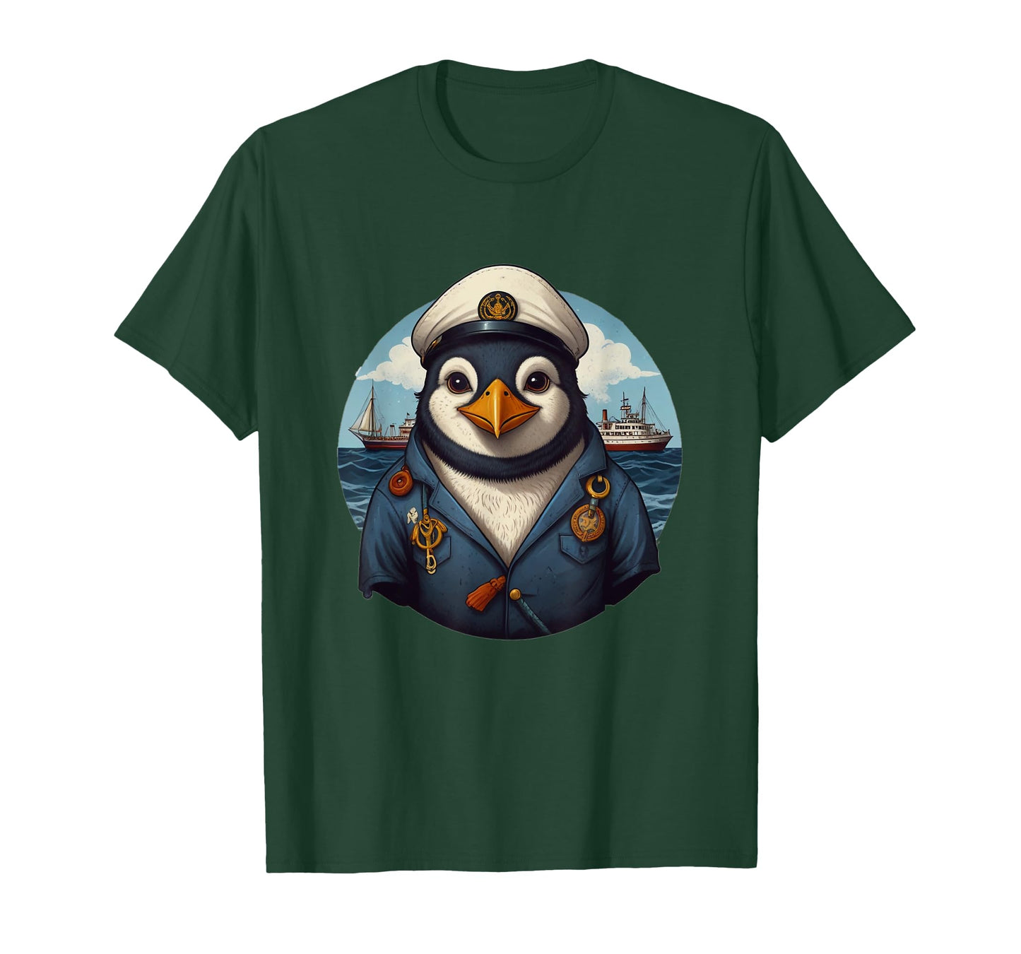 Penguin Captain Sailor on High Seas Coast Ship Anchor T-Shirt