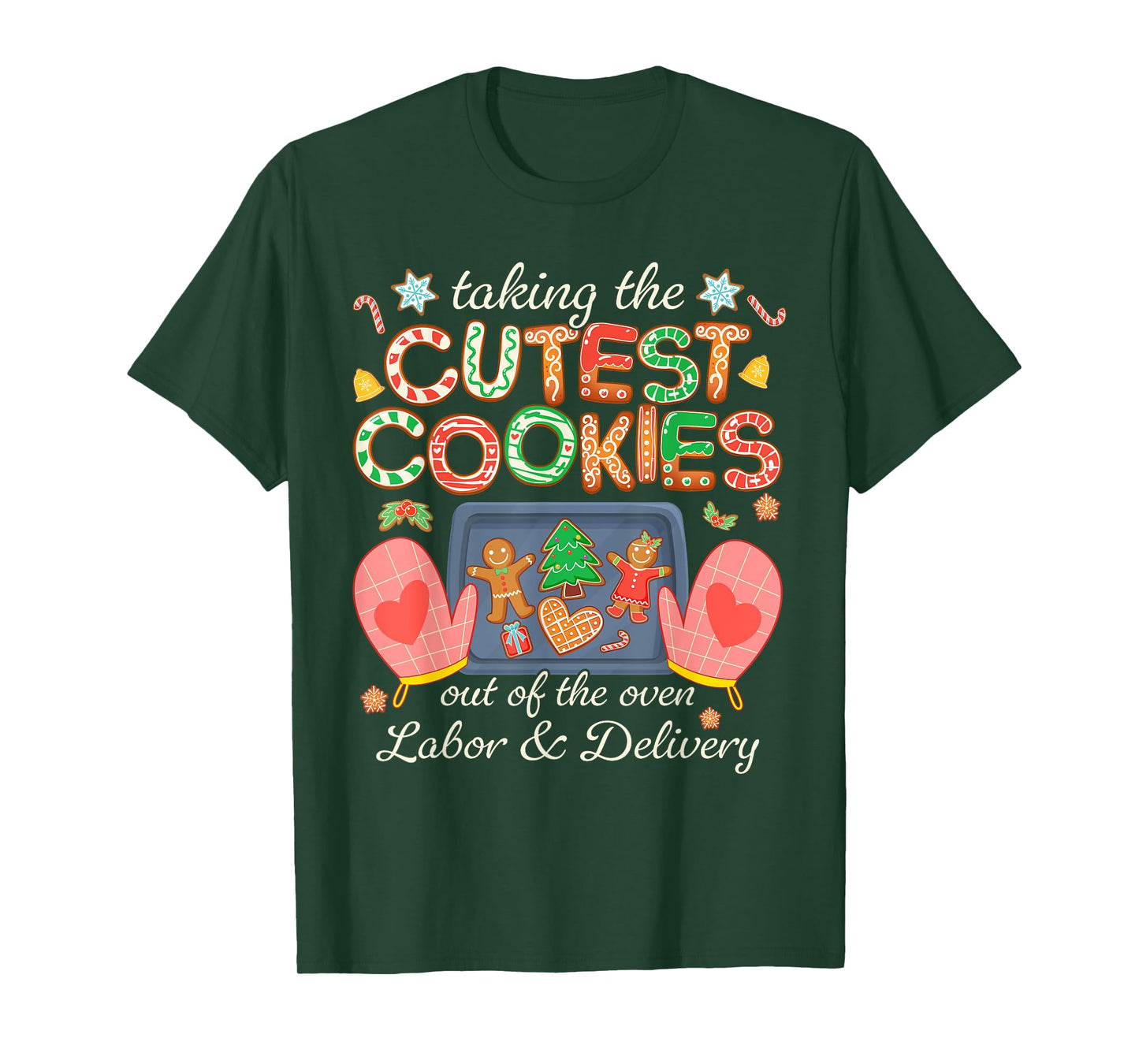 L&D Xmas Taking The Cutest Cookies Out Of The Oven Unisex Winter Black Small Cartoon Holiday Festive T-Shirt