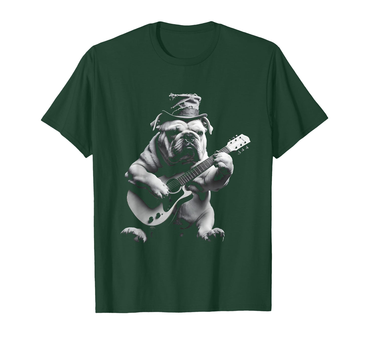 Funny Rock Star Bulldog Playing Guitar T-Shirt