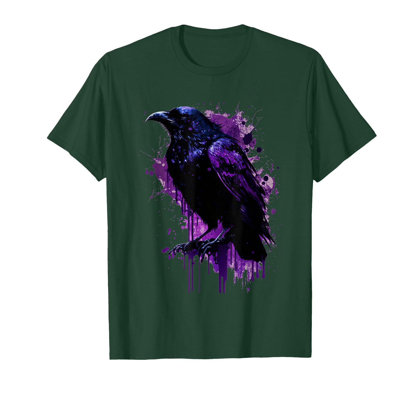 Beautiful Black Crow Raven Bird Purple Stain Men Women T-Shirt