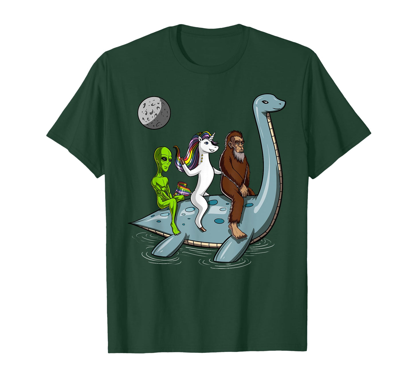 Alien Bigfoot Unicorn Riding Loch Ness Monster Cryptozoology T-Shirt