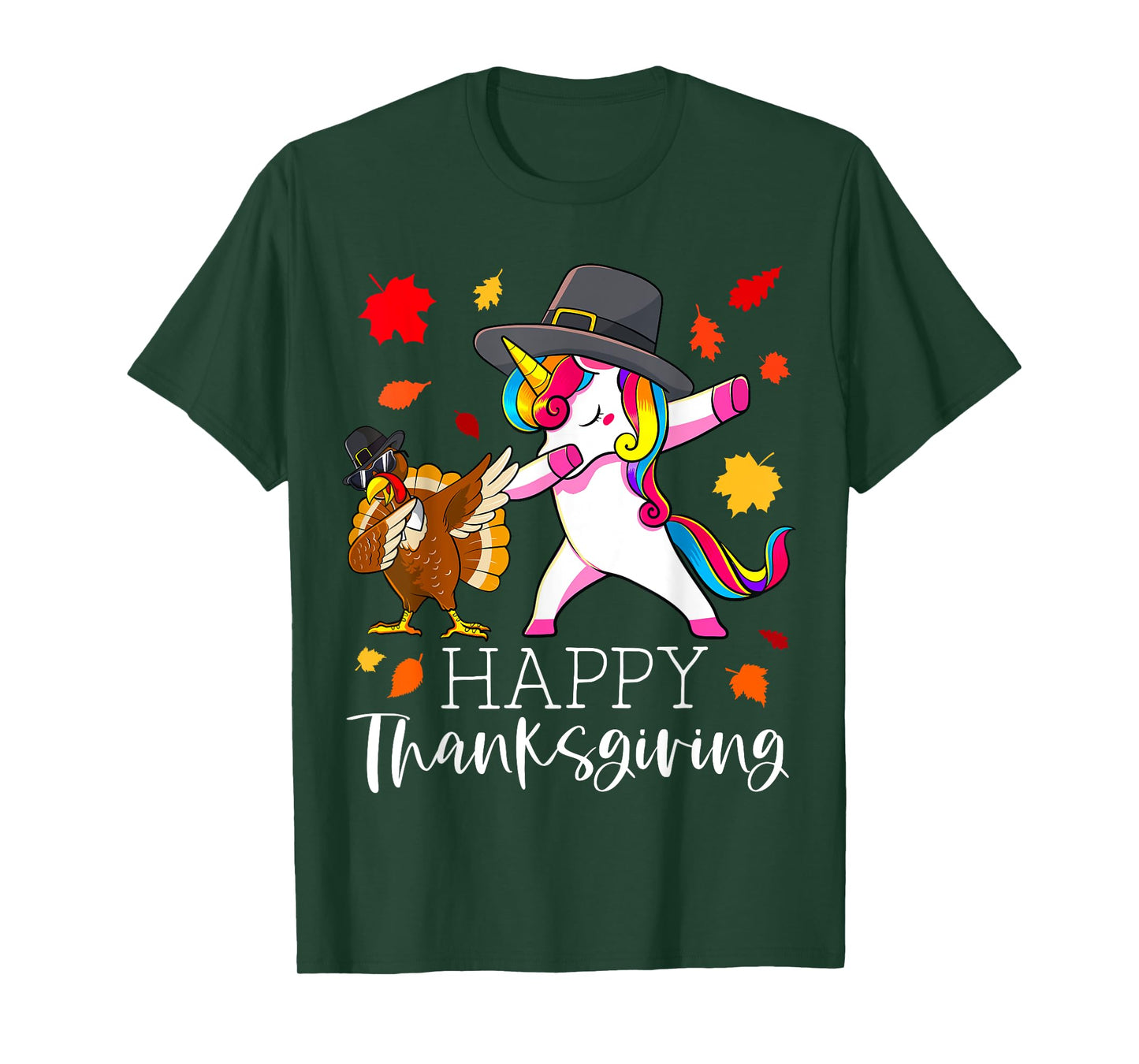 Thanksgiving Unicorn Girls Cute Dabbing Turkey Pilgrim Girl T-Shirt
