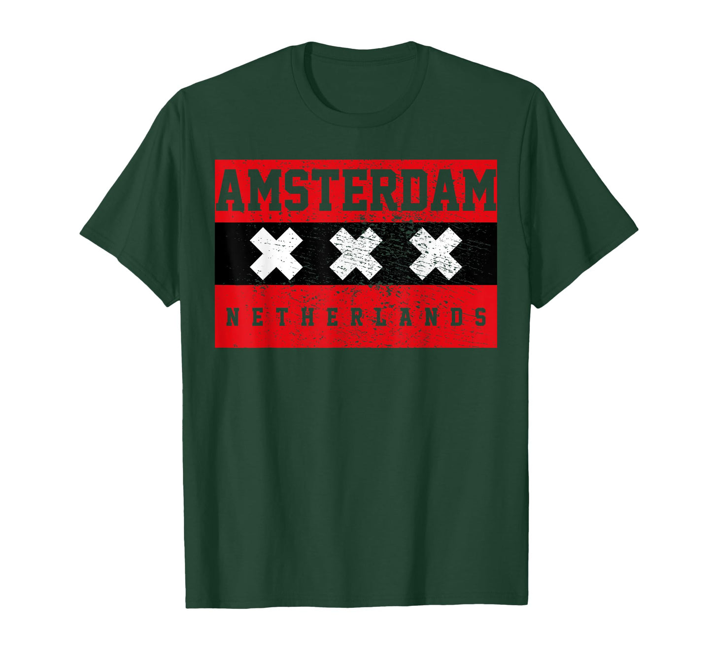 Designs and Gifts Amsterdam T-Shirt - Men's Unisex Adults Black Cotton 65% Polyester 35% Classic Fit Short Sleeve Crew Neck T-Shirt - Small